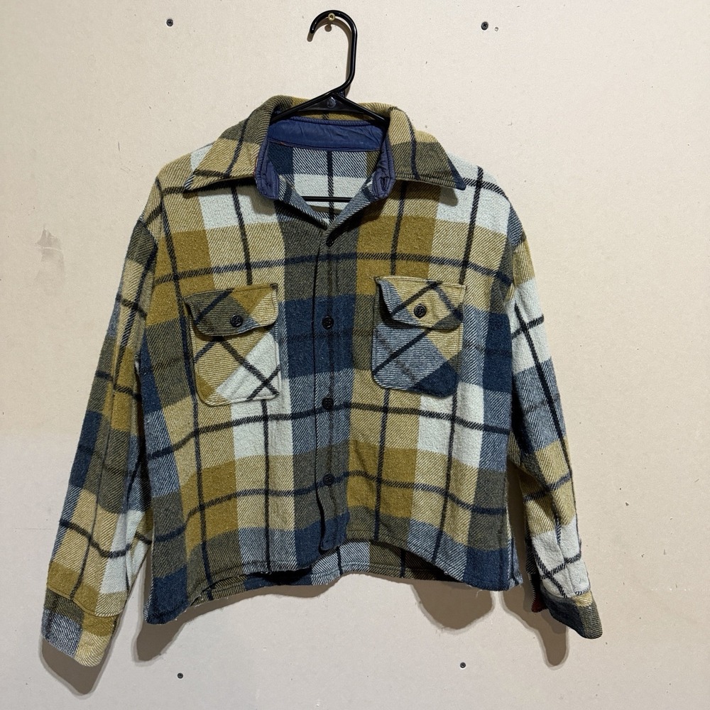 Vintage 70s C.P.O. Arrow Plaid Wool Shirt Jacket Women's Small/Medium Shacket